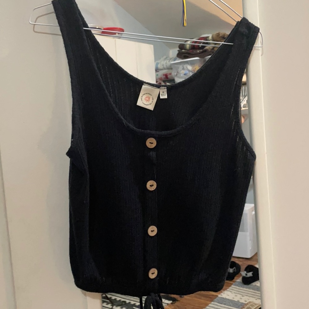 Black tank crop with tie in front